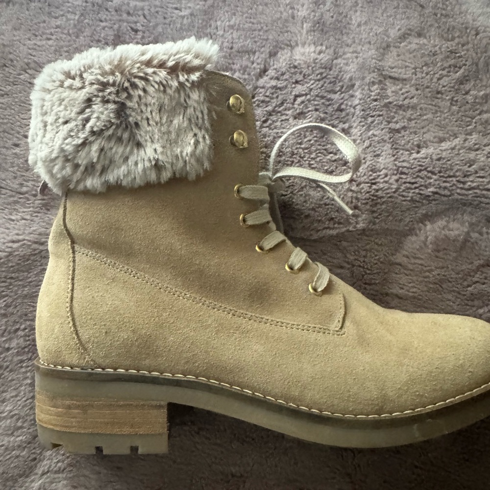 Ladies Ankle Boots Suede Antonio De Faria  Size 9 Fur Trim Lexi Lace Up MOTO
